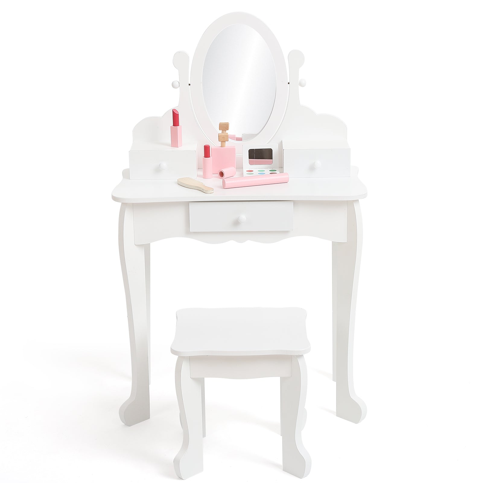 Garvee Kids Vanity Set with Adjustable Angle Mirror, Drawers and Stool Suitable for Age 3-10, White