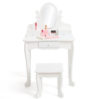Garvee Kids Vanity Set with Adjustable Angle Mirror, Drawers and Stool Suitable for Age 3-10, White