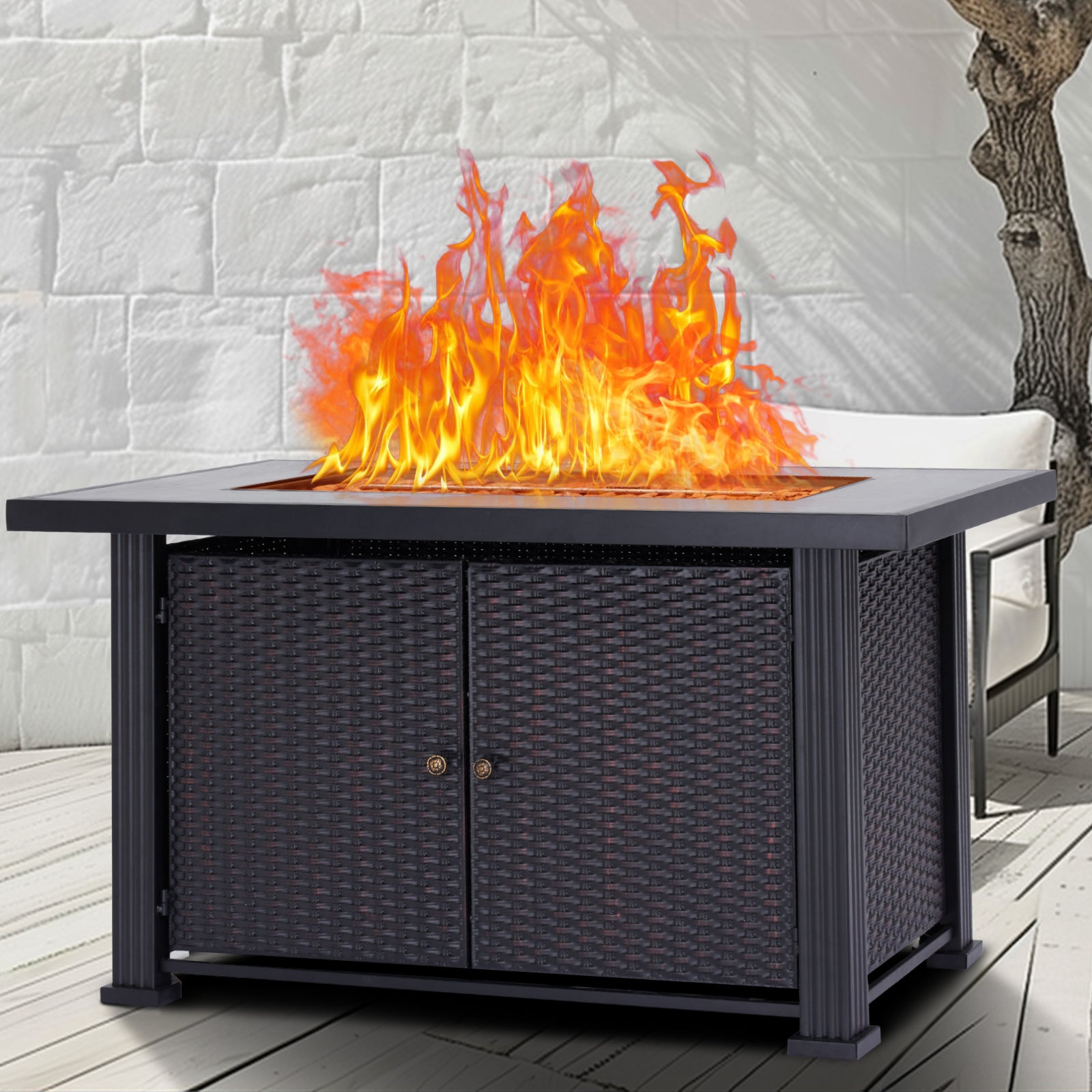 Garvee 44″ Propane Fire Pit Table 50,000 BTU Outdoor Rectangle Table with CSA Certification, Durable Steel, Industrial Design for Patios & Backyards, Black