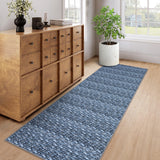 Garvee Modern Grey Blue 2x6 Washable Runner Rugs, Woven Pattern Hallway Rugs with Non-Slip Backing, Soft Low Pile Area Rugs, Non-Shedding Contemporary Floor Carpet for Bedroom, Laundry - Gray Blue