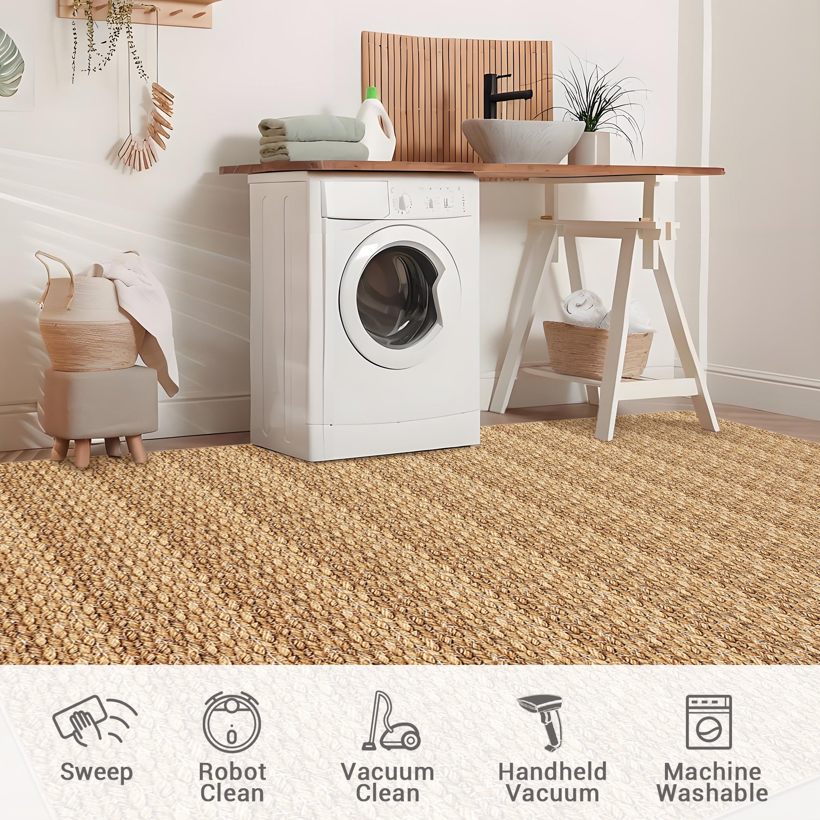 Garvee Modern Natural 10x13 Washable Rug, Non Slip Soft Low Pile Farmhouse Carpet for Living Room, Bedroom, Dining Room
