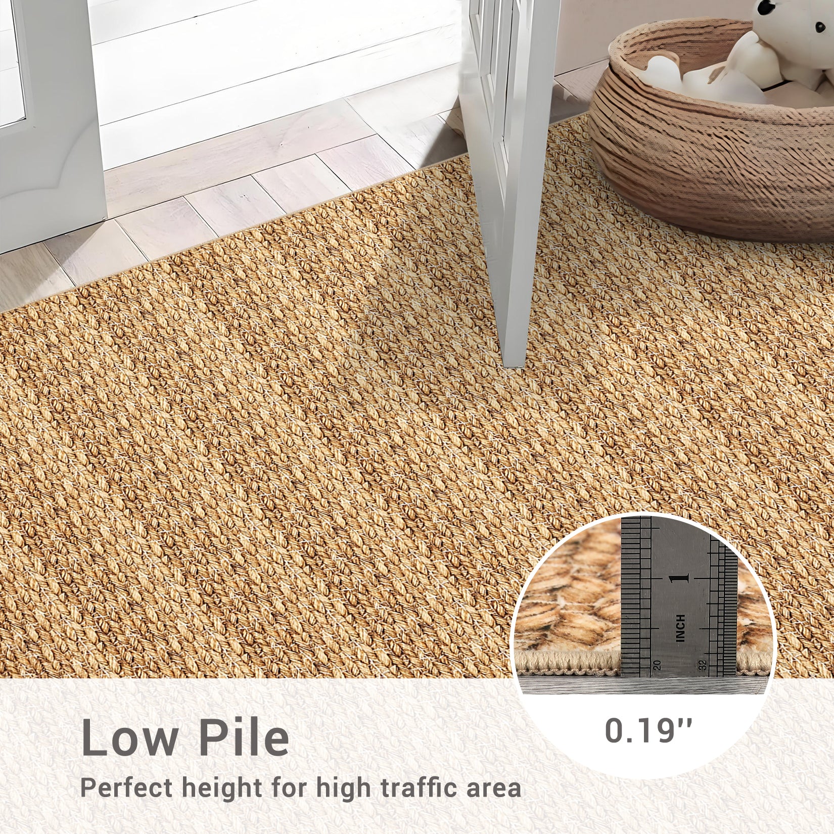 Garvee Modern Natural 10x13 Washable Rug, Non Slip Soft Low Pile Farmhouse Carpet for Living Room, Bedroom, Dining Room
