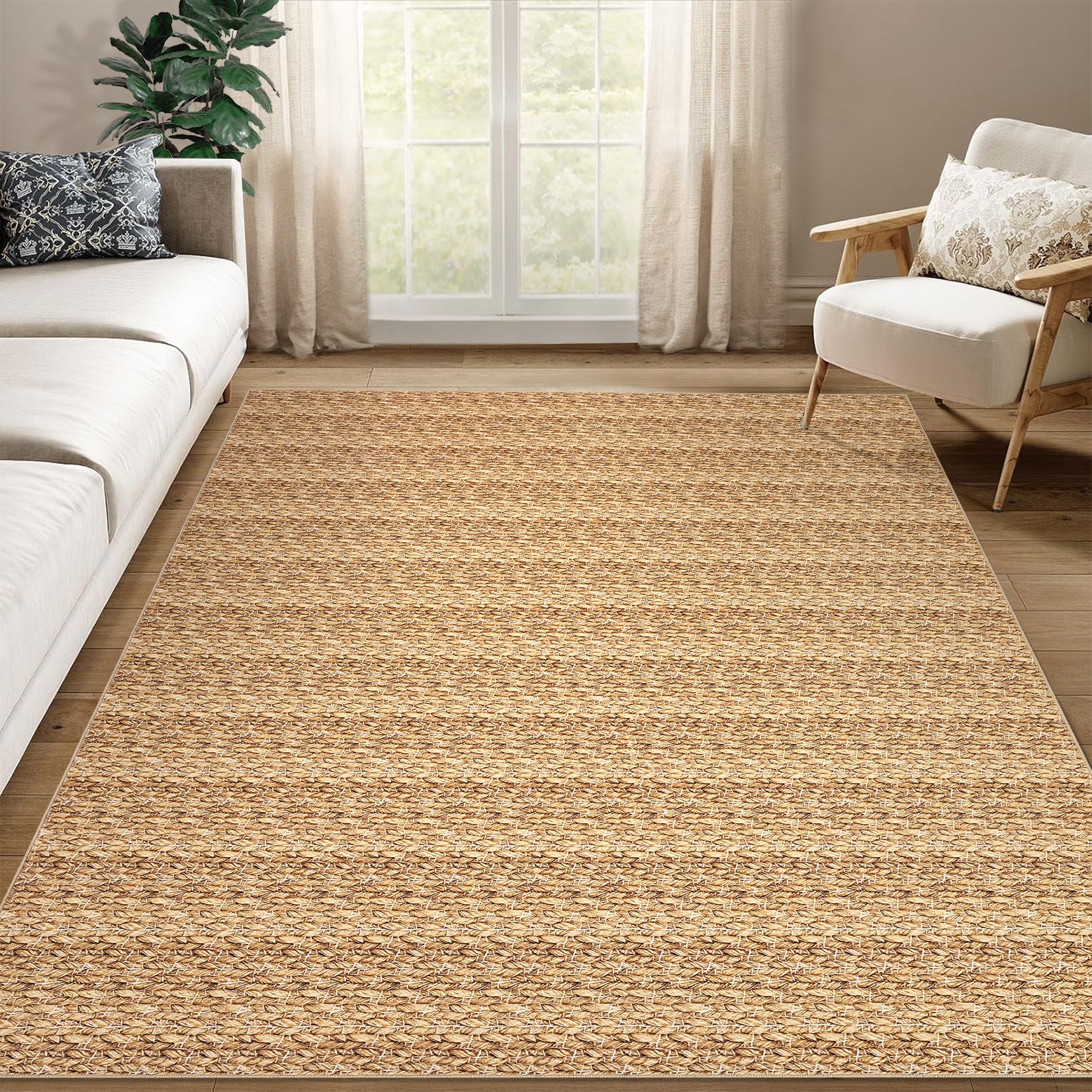 Garvee Modern Natural 10x13 Washable Rug, Non Slip Soft Low Pile Farmhouse Carpet for Living Room, Bedroom, Dining Room