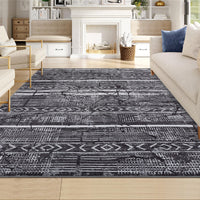 Garvee Boho Black-Grey 9x12 Washable Living Room Rugs, Geometric Marble Boho Area Rugs for Bedroom Ultra Thin Non-Slip Large Indoor Rugs Floor Carpet for Dining Room