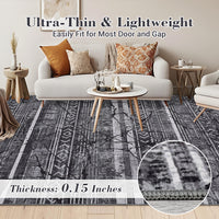 Garvee Boho Black-Grey 9x12 Washable Living Room Rugs, Geometric Marble Boho Area Rugs for Bedroom Ultra Thin Non-Slip Large Indoor Rugs Floor Carpet for Dining Room
