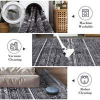 Garvee Boho Black-Grey 9x12 Washable Living Room Rugs, Geometric Marble Boho Area Rugs for Bedroom Ultra Thin Non-Slip Large Indoor Rugs Floor Carpet for Dining Room
