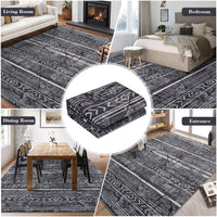 Garvee Boho Black-Grey 9x12 Washable Living Room Rugs, Geometric Marble Boho Area Rugs for Bedroom Ultra Thin Non-Slip Large Indoor Rugs Floor Carpet for Dining Room