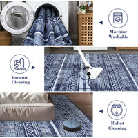 Garvee Boho Navy Blue 10x13 Large Living Room Rugs, Geometric Marble Boho Area Rugs for Bedroom Ultra Thin Non-Slip Washable Indoor Rugs Floor Carpet for Dining Room