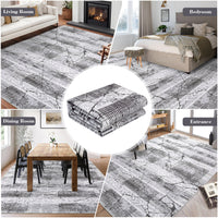 Garvee Boho Light Grey 9x12 Washable Living Room Rugs, Geometric Marble Boho Area Rugs for Bedroom Ultra Thin Non-Slip Large Indoor Rugs Floor Carpet for Dining Room