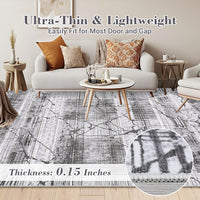 Garvee Boho Light Grey 9x12 Washable Living Room Rugs, Geometric Marble Boho Area Rugs for Bedroom Ultra Thin Non-Slip Large Indoor Rugs Floor Carpet for Dining Room