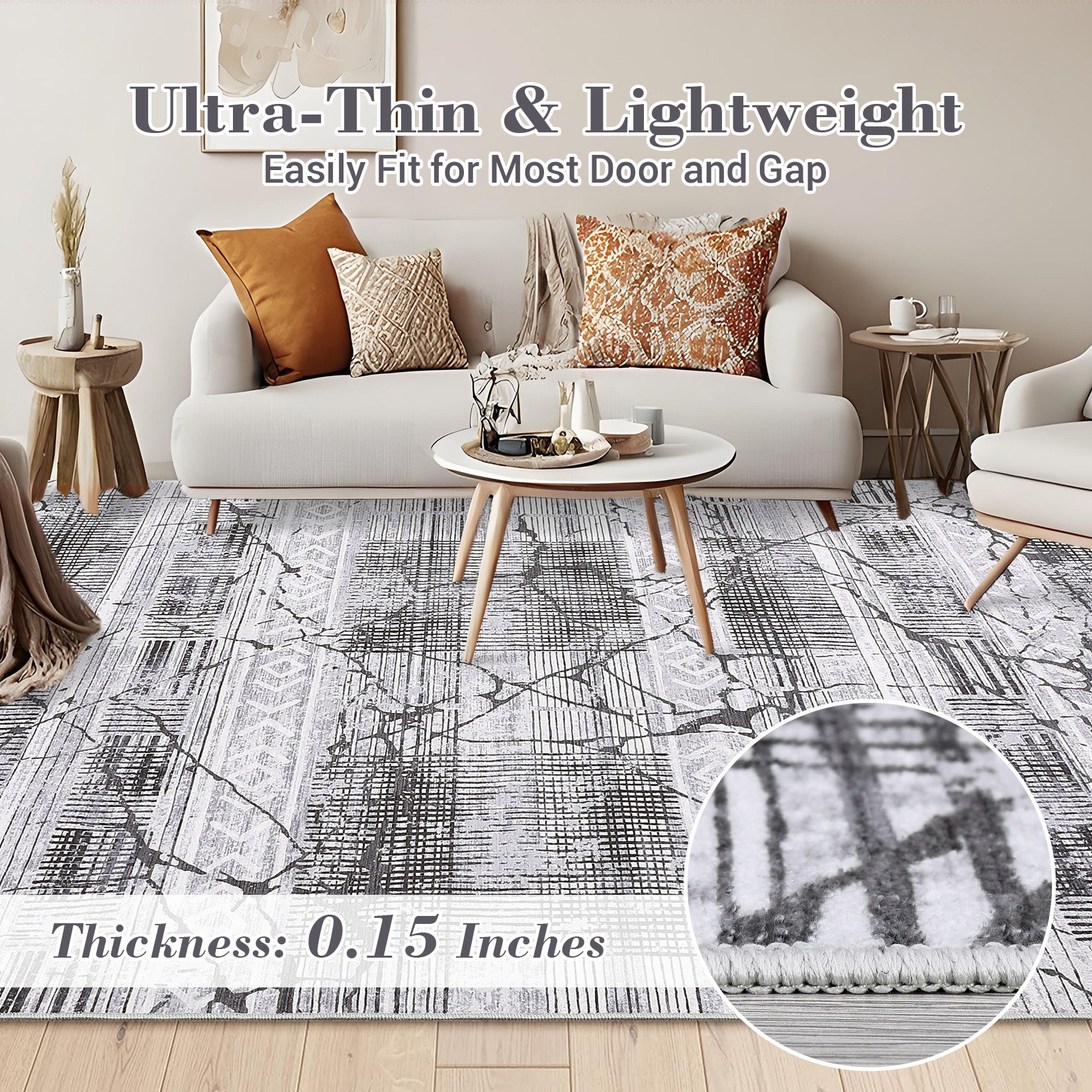 Garvee Boho Light Grey 10x13 Large Living Room Rugs, Geometric Marble Boho Area Rugs for Bedroom Ultra Thin Non-Slip Washable Indoor Rugs Floor Carpet for Dining Room