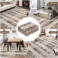 Garvee Boho Light Brown 8x10 Large Living Room Rugs Washable, Geometric Marble Boho Area Rugs for Bedroom Ultra Thin Non-Slip Indoor Rugs Floor Carpet for Dining Room