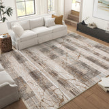 Garvee Boho Light Brown 8x10 Large Living Room Rugs Washable, Geometric Marble Boho Area Rugs for Bedroom Ultra Thin Non-Slip Indoor Rugs Floor Carpet for Dining Room - Light Brown