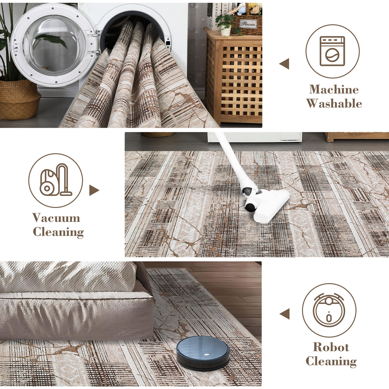 Garvee Boho Light Brown 6x9 Washable Rugs for Living Room, Geometric Marble Boho Area Rugs for Bedroom Ultra Thin Non-Slip Large Indoor Rugs Floor Carpet for Dining Room