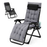 Garvee Zero Gravity Lounge Chair, 26‘’ Recliner Chair with Removable Cushion, Headrest, Footrest, and Cupholder, Adjustable Folding Chairs for Outside and Inside, Grey - Grey