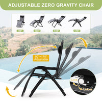 Garvee Zero Gravity Lounge Chair, 33'' Recliner Chair with Removable Cushion, Headrest, Footrest, and Cupholder, Adjustable Folding Chairs for Outside and Inside, Grey