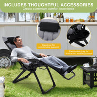 Garvee Zero Gravity Lounge Chair, 33'' Recliner Chair with Removable Cushion, Headrest, Footrest, and Cupholder, Adjustable Folding Chairs for Outside and Inside, Grey