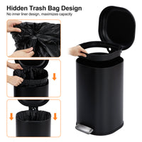 Garvee 8-Gallon Step-Open Trash Can with Soft-Close Lid, Modern, Minimalistic for Home, Kitchen, Laundry Room, Office, Bedroom, Bathroom, Without Inner Bucket, Black