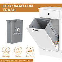 Garvee Double Tilt Out Trash Cabinet with Deodorizing Function, 20 Gallon Wooden Laundry Trash Can Cabinet with 2 Drawers, Farmhouse Hidden Pet Proof Garbage Can for Kitchen, White
