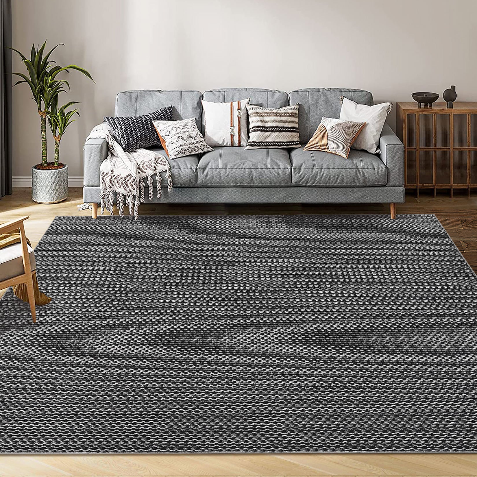 Garvee Washable Area Rugs 10x13 Large Modern Printed Accent Carpet with Non-Slip Backing, Non-Shedding Contemporary Woven-Style Living Room Rugs for Bedroom, Office, Black