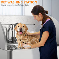 Garvee Professional Dog Grooming Tub, Stainless Steel Dog Wash Station with Foldable Ramp, Storage Drawer, Floor Grate & Faucet/Dog Bathtub for Large, Medium & Small Pets - Left Door (60")