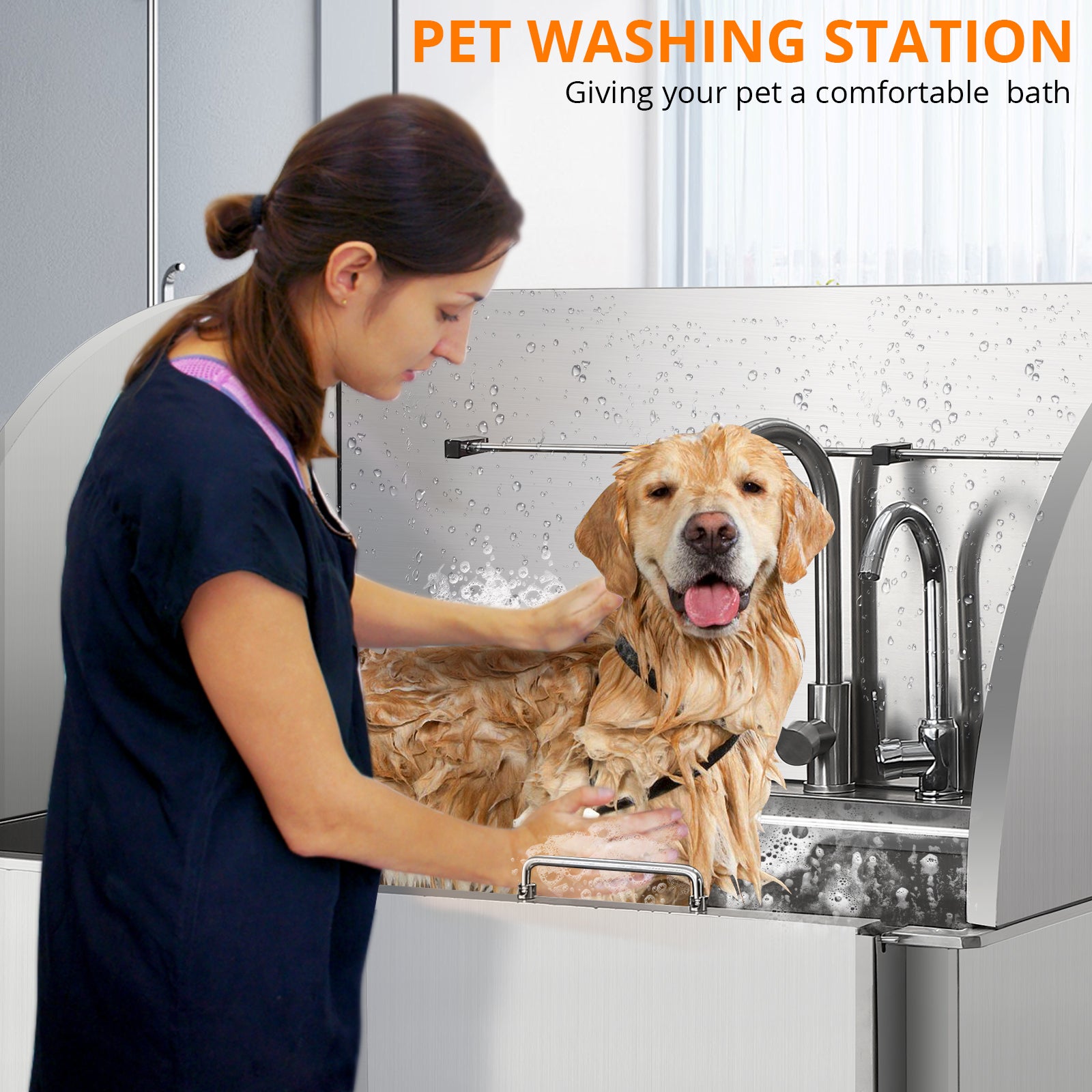 Garvee Professional Dog Grooming Tub, Stainless Steel Dog Wash Station with Foldable Ramp, Storage Drawer, Floor Grate & Faucet/Dog Bathtub for Large, Medium & Small Pets - Right Door (38")