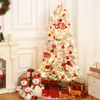 Garvee 6ft Christmas Tree, Pre-Lit Snow Flocked Xmas Tree with Foldable Metal Base, 250 Multicolor LED Lights, 8 Lighting Modes, Artificial Christmas Tree for Home, Holiday Decoration