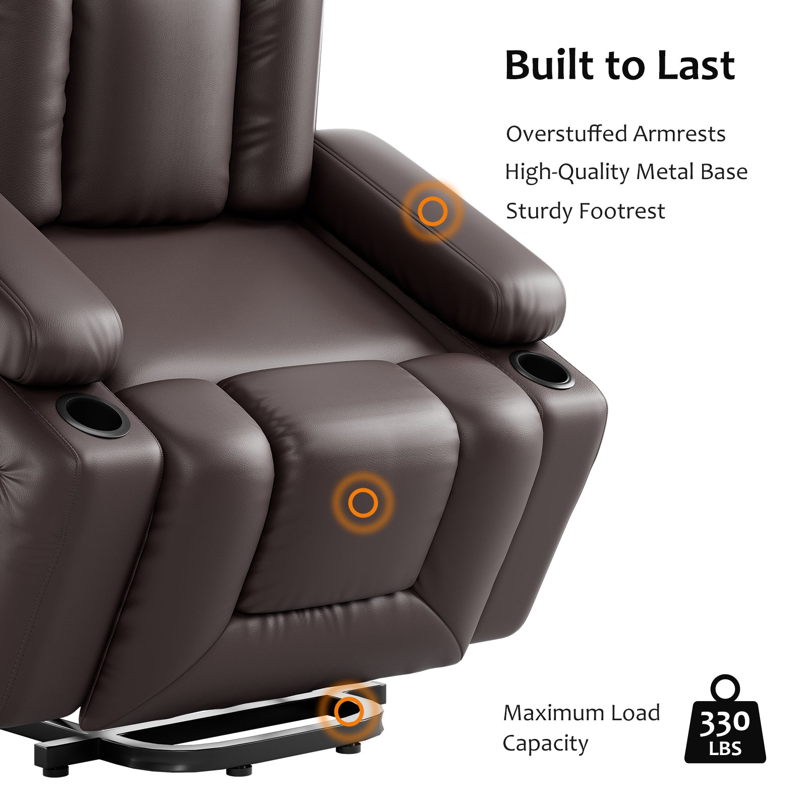 Garvee Power Lift Recliner Chair with Heat & Massage, Adjustable 3 Positions & Cup Holders, PU Leather Electric Lift Chair Designed for Mobility Aid Elderly Relaxation, Coffe