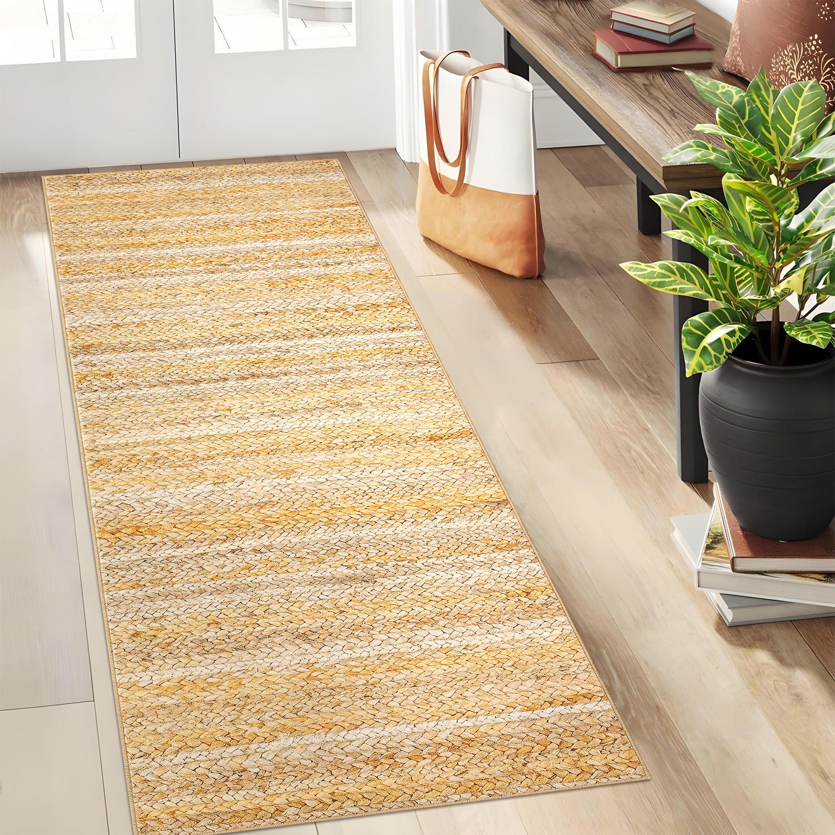 Garvee Modern Natural 2x6 Washable Runner Rug for Hallway Bedroom Modern Rug Gradient Woven Print Rug Non Slip Kitchen Rug Low Pile Non Shedding Indoor Floor Carpet for Entryway Bathroom Laundry Rug