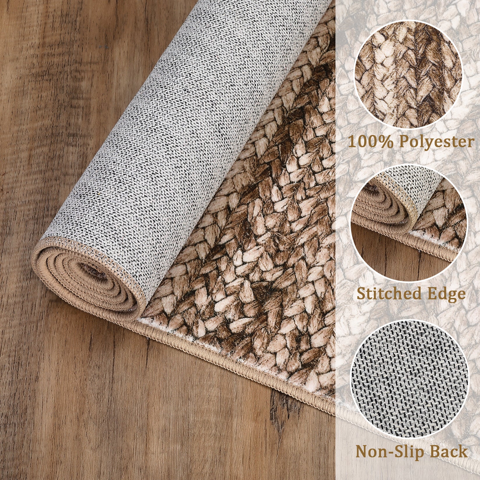 Garvee Modern Brown 2x6 Runner Rug Washable Modern Braided Print Rug Low Pile Kitchen Runner Rug Non Slip Bathroom Throw Rug Ultra-Thin Lightweight Indoor Modern Rug Foldable Rug for Hallway Entrance