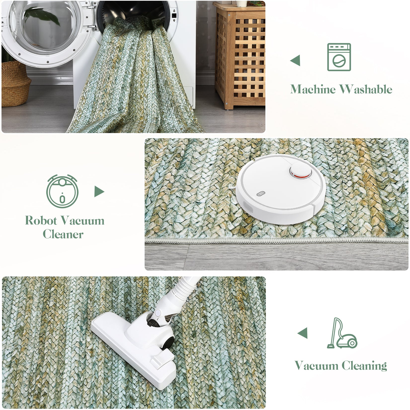 Garvee Modern Green Camel 9x12 Washable Rug Large Area Rug for Living Room Bedroom Modern Gradient Woven Print Rug Neutral Accent Rug Non Shedding Soft Indoor Throw Carpet for Palyroom Classroom