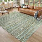 Garvee Modern Green Camel 10x13 Rug Washable Large Area Rug Living Room Rug Non-Slip Soft Bedroom Rug Modern Striped Woven Printed Rug Low Pile Modern Rug Non Shedding Netural Rug Colorful Rug - Green Camel