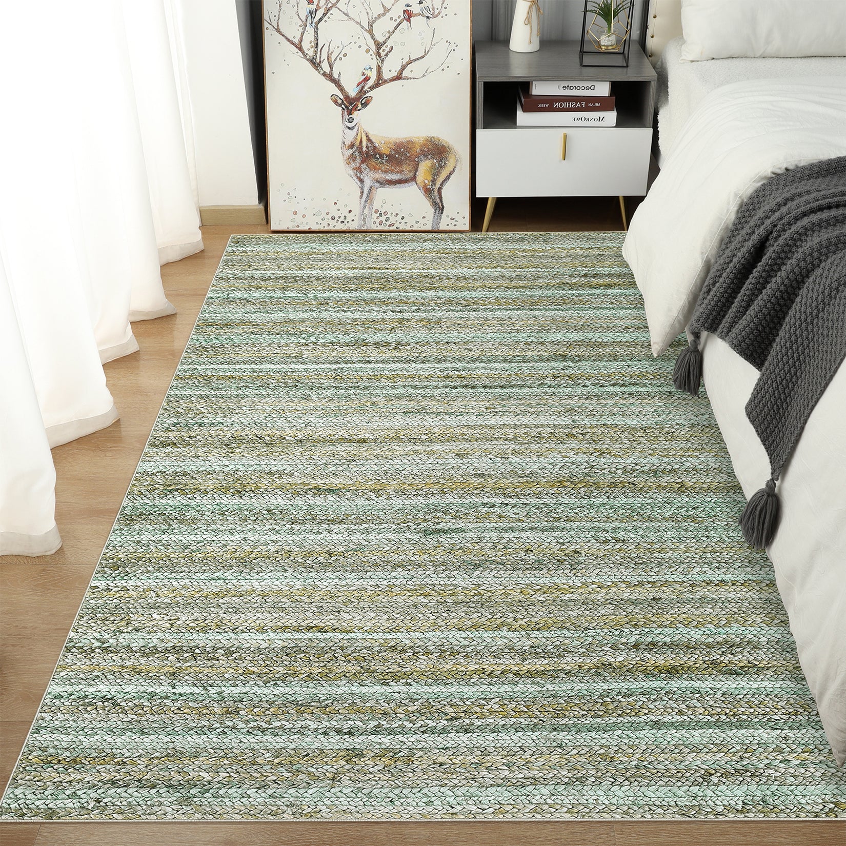 Garvee Modern Green Camel 5x7 Washable Area Rug for Bedroom Living Room Cream Rug Modern Indoor Accent Rug Low Pile Dining Room Rug Non Slip Kitchen Rug Contemporary Woven Printed Rug Foldable Rug