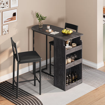 Garvee Bar Table and Chairs Set, Pub Table and Chairs Set for 2, 3 Piece Table Set with Three Tier Storage Shelf for Living Room,Dining Room,Small Apt, Grey