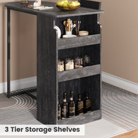 Garvee Bar Table and Chairs Set, Pub Table and Chairs Set for 2, 3 Piece Table Set with Three Tier Storage Shelf for Living Room,Dining Room,Small Apt, Grey