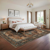 Garvee Persian Brown 8x10 Area Rugs, Machine Washable Vintage Printed Soft Low Pile Rugs, Oriental Accent Carpet with Non-Slip Backing, Stain-Resistant Distressed Floor Carpet for Living Room, Hallway, Laundry