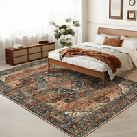 Garvee Persian Brown 5x7 Area Rugs, Machine Washable Vintage Printed Soft Low Pile Rugs, Oriental Accent Carpet with Non-Slip Backing, Stain-Resistant Distressed Floor Carpet for Living Room, Hallway, Laundry