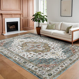 Garvee Persian Camel Green 5x7 Vintage Machine Washable Area Rug – Non-Slip, Stain-Resistant Oriental Low-Pile Carpet, Distressed Accent Rug for Bedroom, Office, Laundry, Camel Green - Camel Green