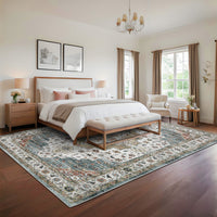 Garvee Persian Camel Green 4x6 Area Rugs, Machine Washable Vintage Printed Soft Low Pile Rugs, Oriental Accent Carpet with Non-Slip Backing, Stain-Resistant Distressed Floor Carpet for Living Room, Hallway, Laundry