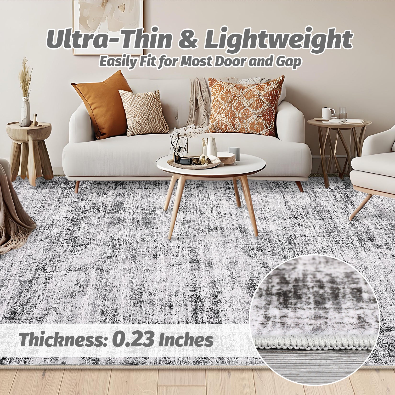Garvee Persian Grey 8x10 Washable Area Rugs, Soft Vintage Distressed Large Living Room Rug Retro Farmhouse Non Slip Low Pile Indoor Foldable Carpet for Bedroom Dining Room Office