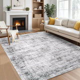 Garvee Persian Grey 8x10 Washable Area Rugs, Soft Vintage Distressed Large Living Room Rug Retro Farmhouse Non Slip Low Pile Indoor Foldable Carpet for Bedroom Dining Room Office - Gray