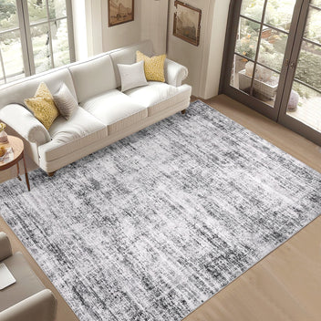 Garvee Persian Grey 8x10 Washable Area Rugs, Soft Vintage Distressed Large Living Room Rug Retro Farmhouse Non Slip Low Pile Indoor Foldable Carpet for Bedroom Dining Room Office