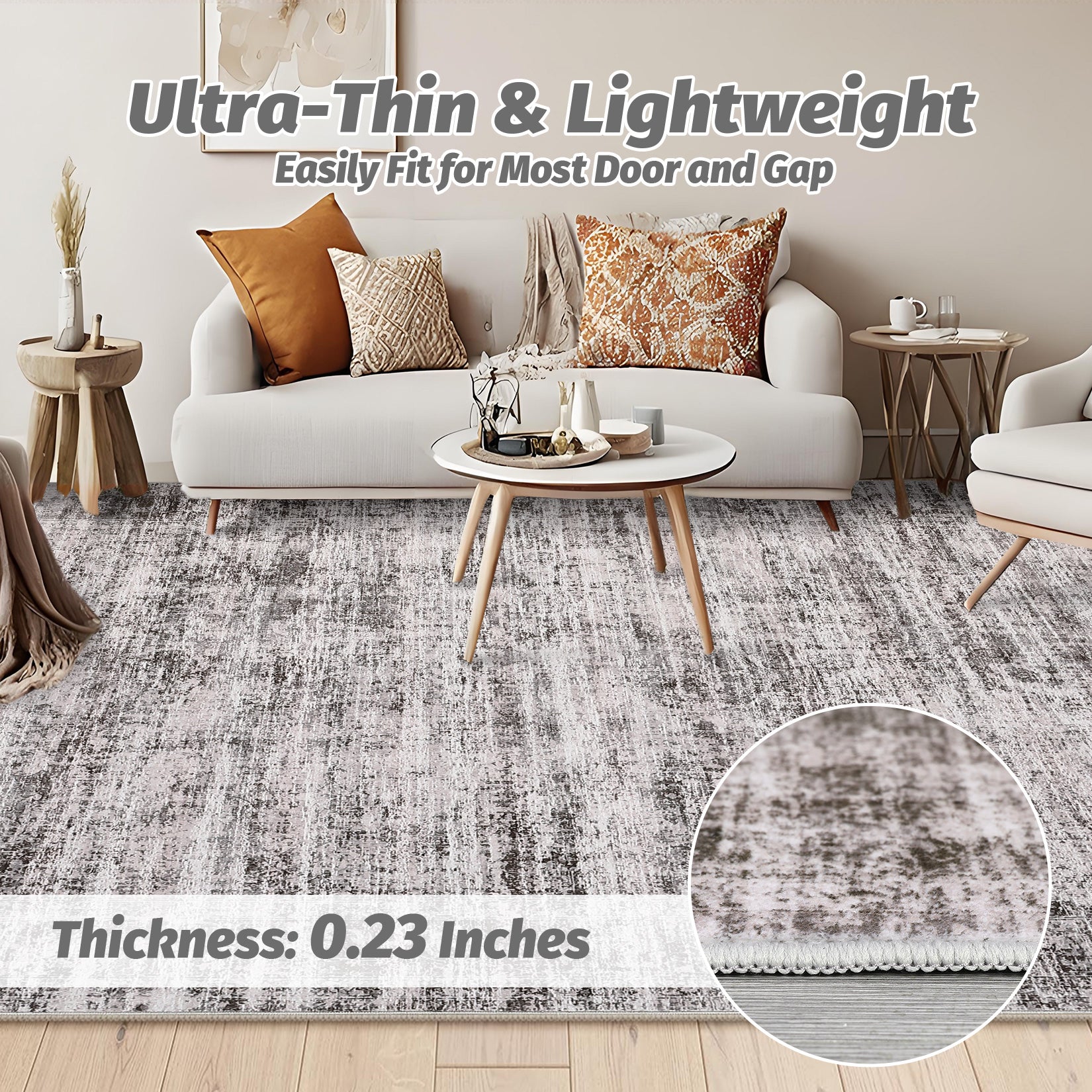 Garvee Persian Taupe 8x10 Washable Area Rugs, Soft Vintage Distressed Large Living Room Rug Retro Farmhouse Non Slip Low Pile Indoor Foldable Carpet for Bedroom Dining Room Office
