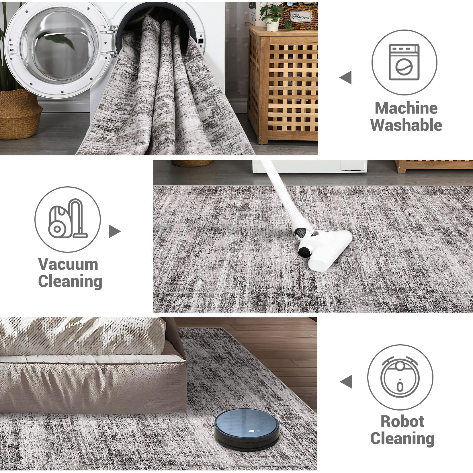 Garvee Persian Taupe 8x10 Washable Area Rugs, Soft Vintage Distressed Large Living Room Rug Retro Farmhouse Non Slip Low Pile Indoor Foldable Carpet for Bedroom Dining Room Office
