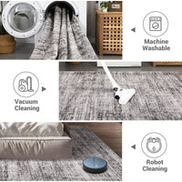 Garvee Persian Taupe 8x10 Washable Area Rugs, Soft Vintage Distressed Large Living Room Rug Retro Farmhouse Non Slip Low Pile Indoor Foldable Carpet for Bedroom Dining Room Office