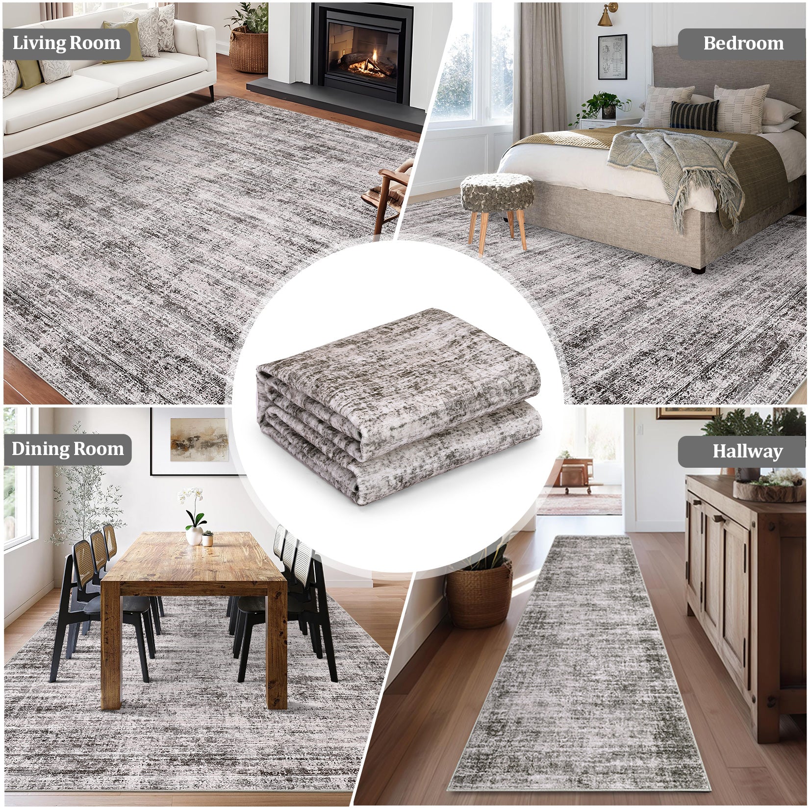 Garvee Persian Taupe 8x10 Washable Area Rugs, Soft Vintage Distressed Large Living Room Rug Retro Farmhouse Non Slip Low Pile Indoor Foldable Carpet for Bedroom Dining Room Office