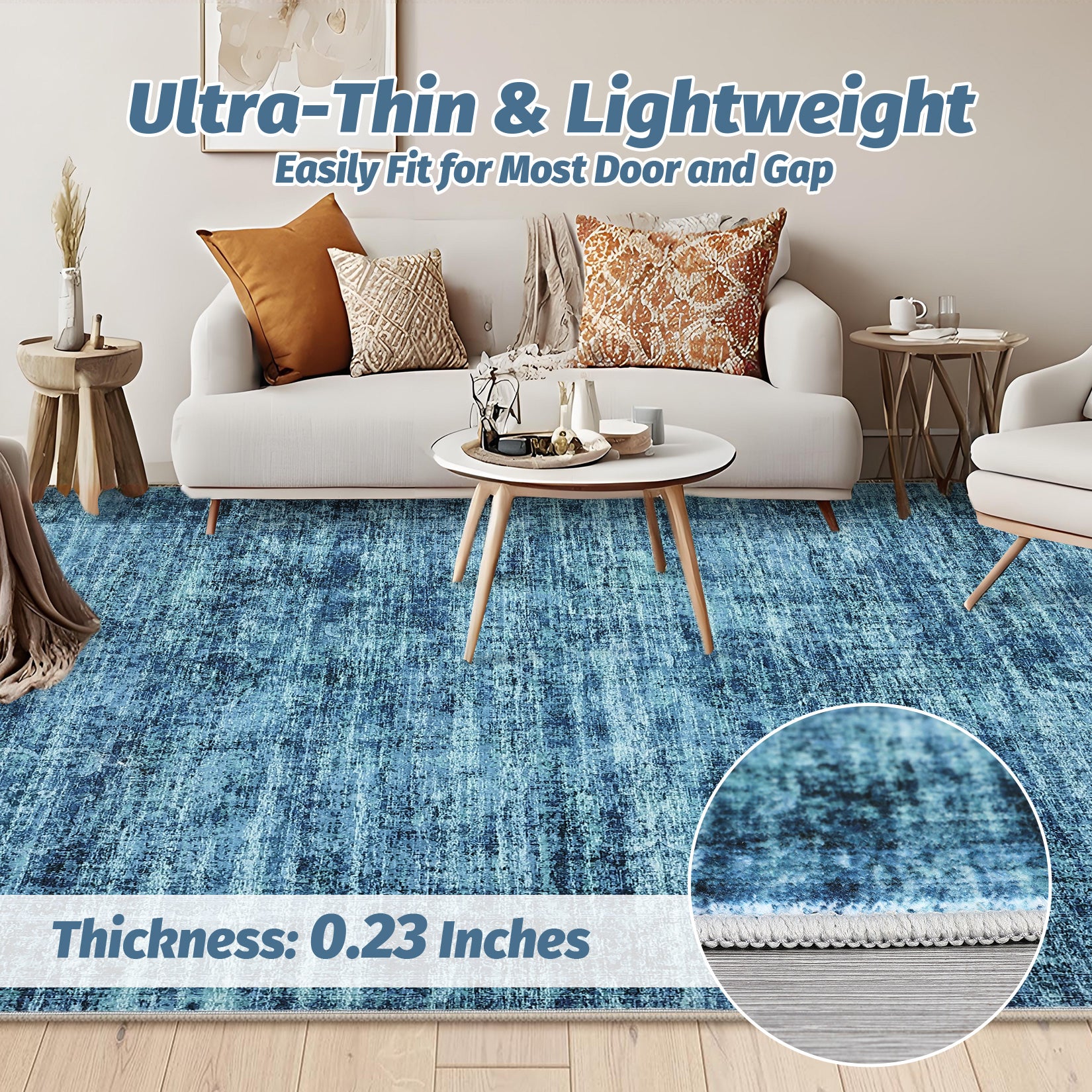 Garvee Persian Blue 9x12 Washable Area Rug for Living Room, Soft Vintage Distressed Large Bedroom Rug Retro Farmhouse Non Slip Low Pile Indoor Foldable Carpet for Dining Room Office