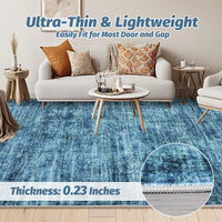 Garvee Persian Blue 9x12 Washable Area Rug for Living Room, Soft Vintage Distressed Large Bedroom Rug Retro Farmhouse Non Slip Low Pile Indoor Foldable Carpet for Dining Room Office