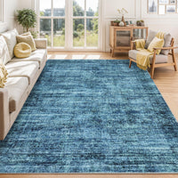 Garvee Persian Blue 9x12 Washable Area Rug for Living Room, Soft Vintage Distressed Large Bedroom Rug Retro Farmhouse Non Slip Low Pile Indoor Foldable Carpet for Dining Room Office