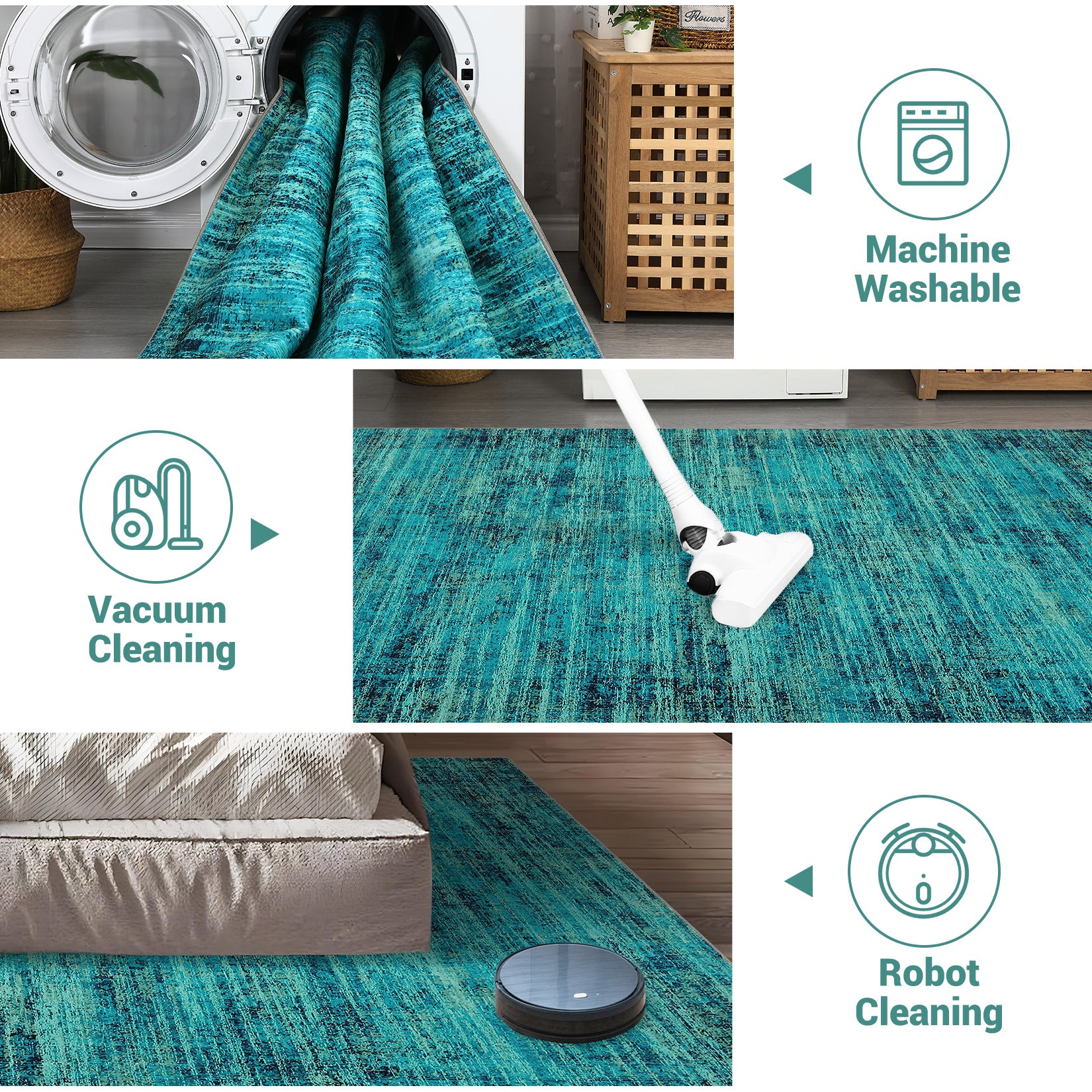 Garvee Persian Green Pine 6x9 Area Washable Rugs, Soft Vintage Distressed Large Living Room Rug Retro Farmhouse Non Slip Low Pile Indoor Foldable Carpet for Bedroom Dining Room Office